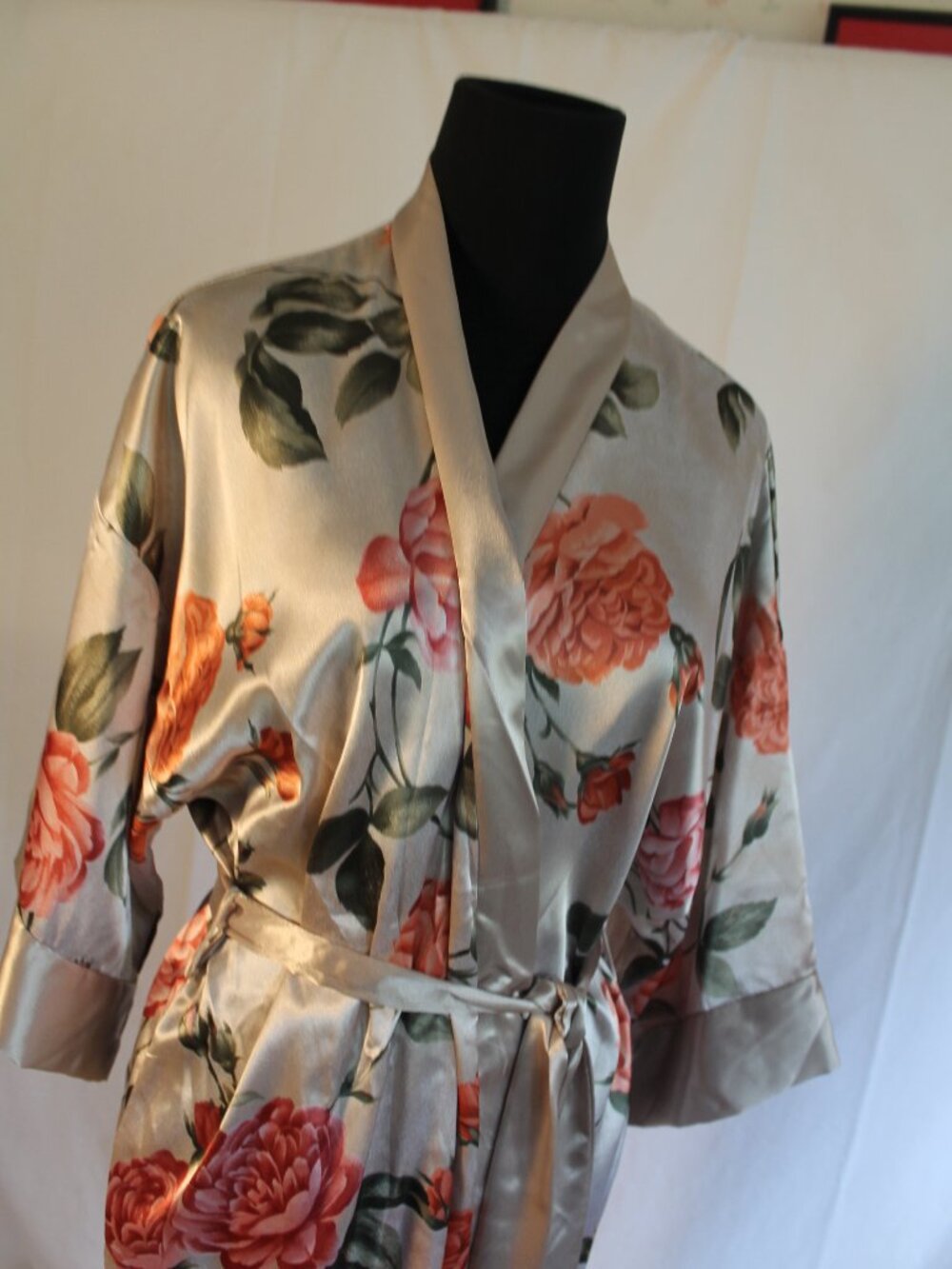 Vintage 90s Elysian Fields Taupe Robe Cabbage Rose NWT Deadstock Large - Picture 2 of 9